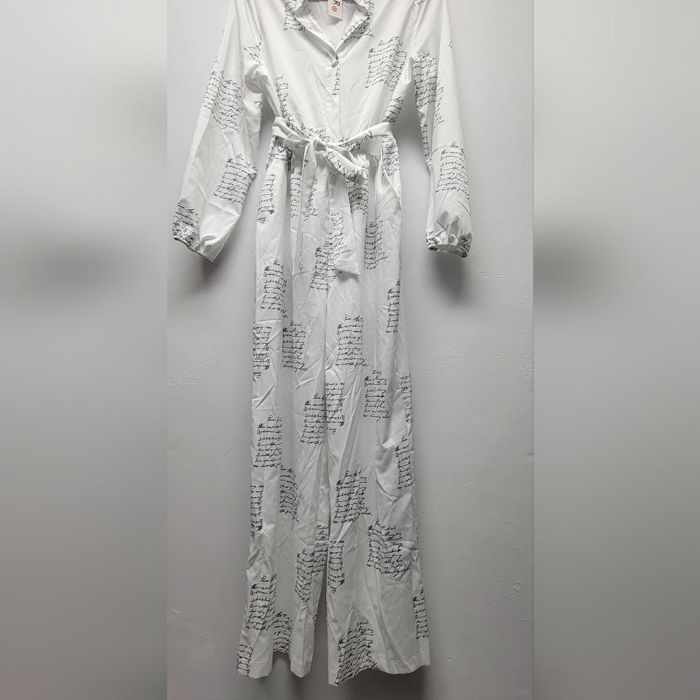 NWT White Script Print Jumpsuit Women's Size L/XL - Picture 3 of 8